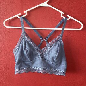 Blue Lace Trim Bralette – Strappy Back